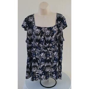 SUZIE IN THE CITY Women's Floral Print, Knit, Cap Sleeves Pull-over Top--Sz 3X